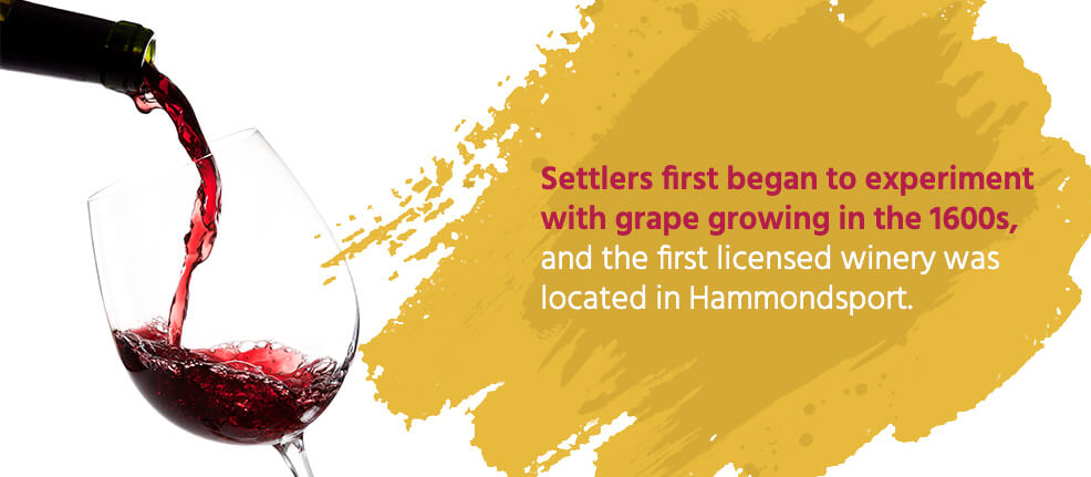 Settlers first began to experiment with grape growing in the 1600s, and the first licensed winery was located in Hammondsport.