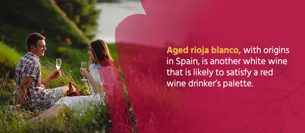 Aged rioja blanco, with origins in Spain, is another white wine that is likely to satisfy a red wine drinker's palette.