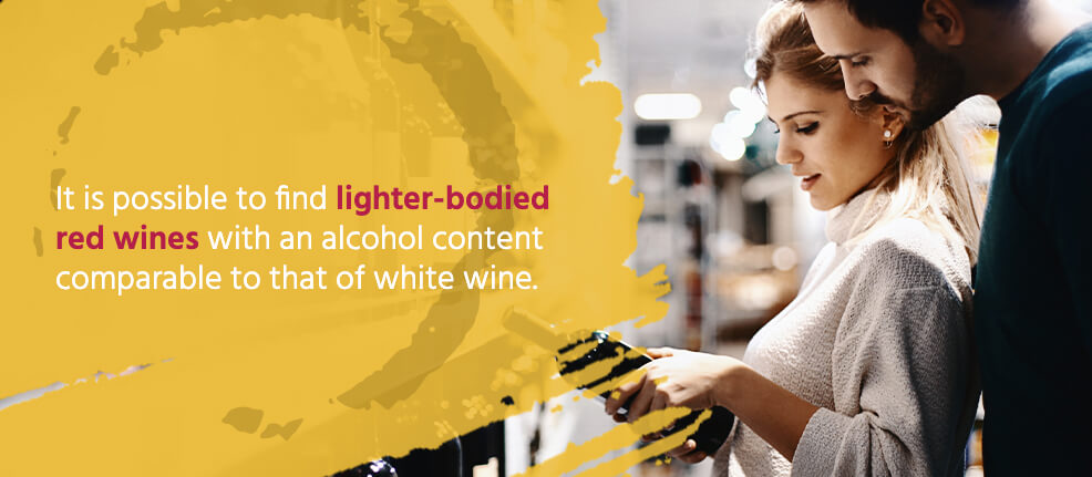 It is possible to find lighter-bodied red wines with an alcohol content comparable to that of white wine.