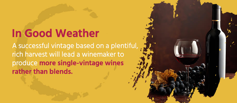 In good weather: A successful vintage based on a plentiful, rich harvest will lead a winemaker to produce more single-vintage wines rather than blends.