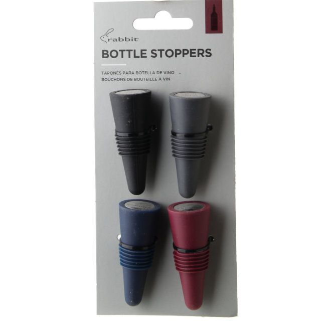 W6121 Rabbit Wine and Beverage Bottle Stoppers with Grip Top Assorted Colo... 