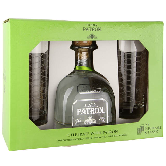 Patron Silver Tequila Gift Set with 2 Highball Glasses / 750 ml Marketview Liquor