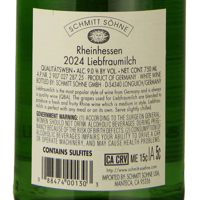Schmitt Sohne Liebfraumilch / 750 ml - Marketview Liquor